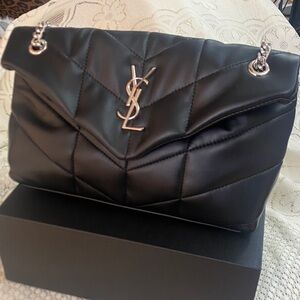 SaintLaurent Black Quilted Shoulder Bag with Silver Accents